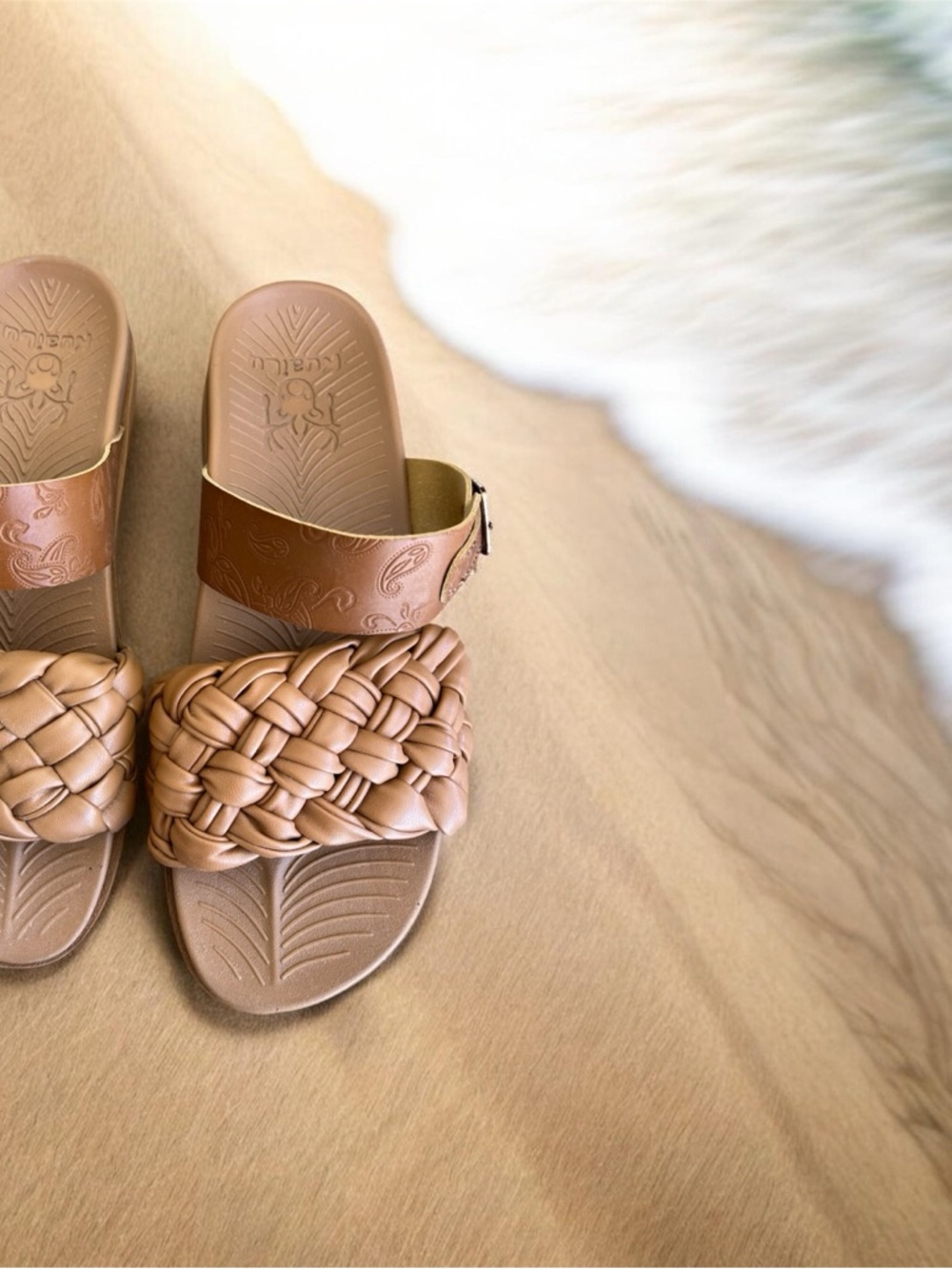 Braided Slide Sandals in Tan - Women